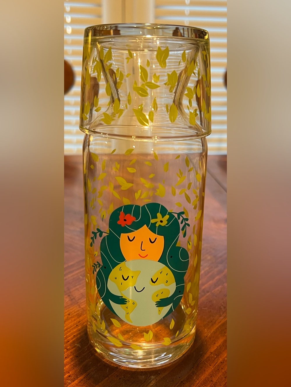 Mother Earth Style Design Glass Tumble Up Bedside Carafe & Cup Decor